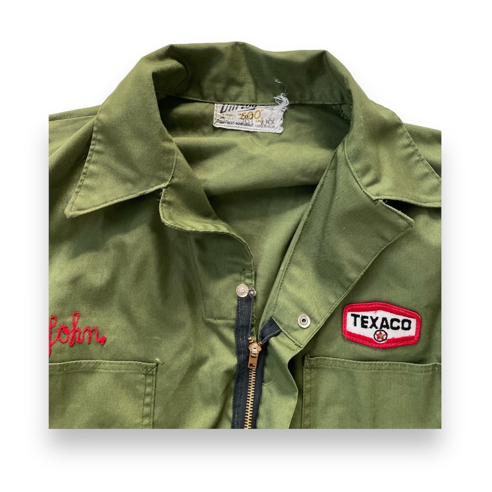 SOLD Vintage 1950s Texaco Oil Gas Station Mechanic Coveralls Chainstitch - Picture 3 of 11